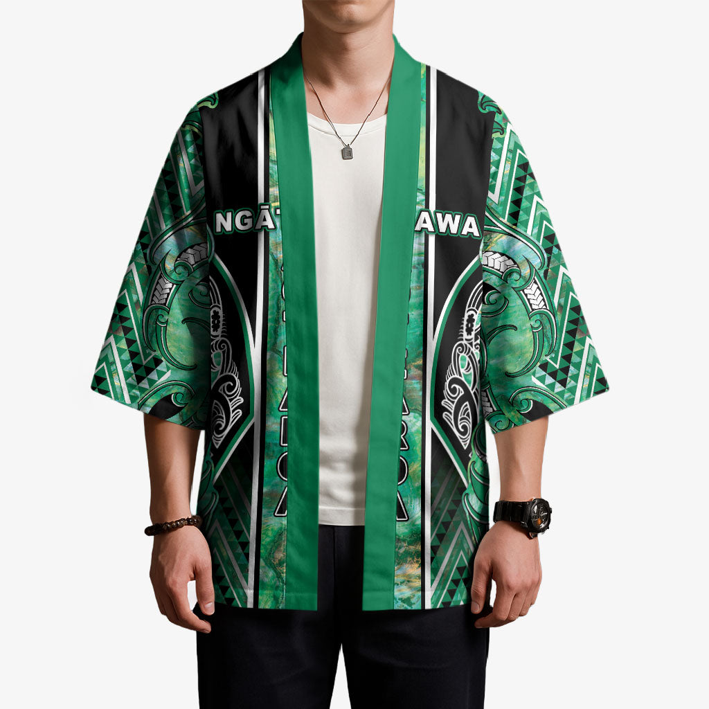 Aotearoa Ngati Awa Kimono Maori Tribal Green Marble Paua Shell Pattern DT05 - Polynesian Pride