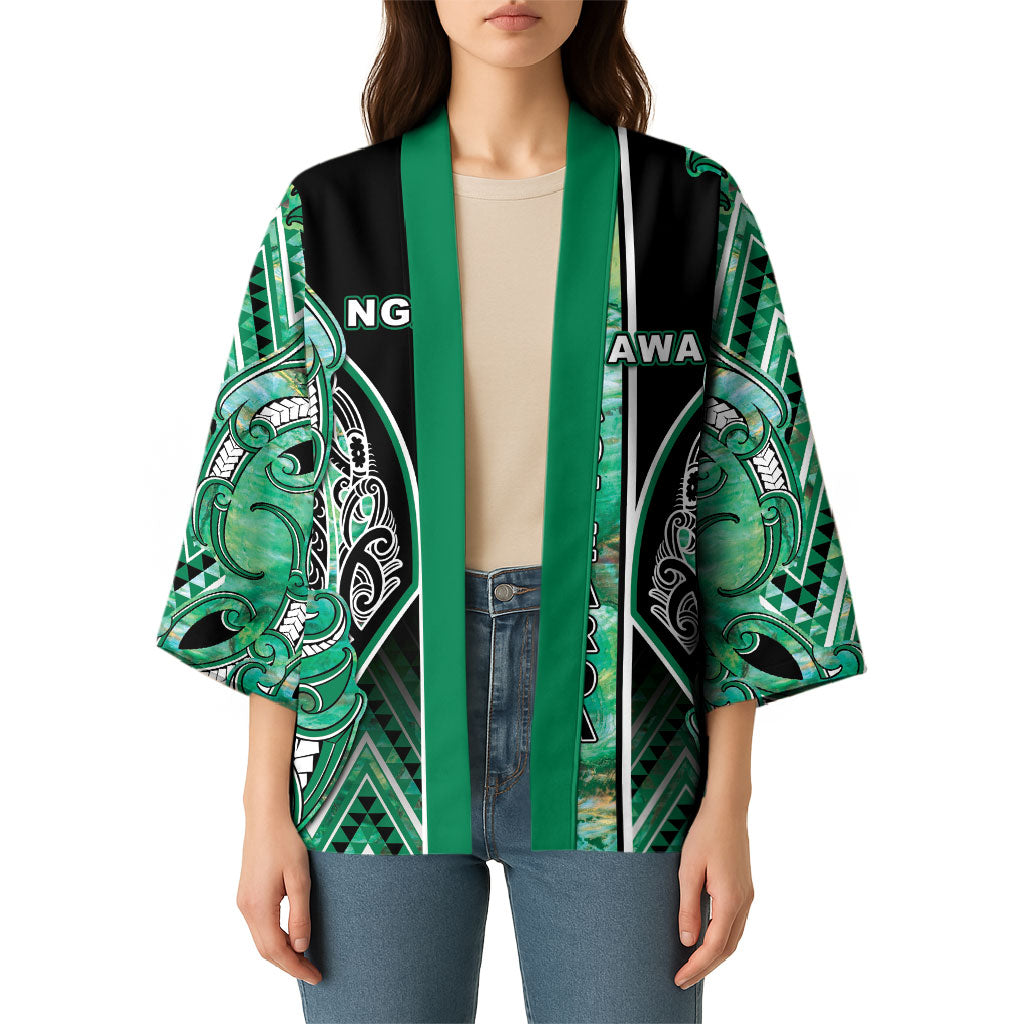 Aotearoa Ngati Awa Kimono Maori Tribal Green Marble Paua Shell Pattern DT05 - Polynesian Pride