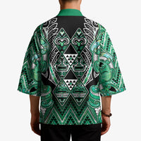 Aotearoa Ngati Awa Kimono Maori Tribal Green Marble Paua Shell Pattern DT05 - Polynesian Pride