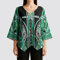Aotearoa Ngati Awa Kimono Sleeve Blouse Maori Tribal Green Marble Paua Shell Pattern DT05 - Polynesian Pride