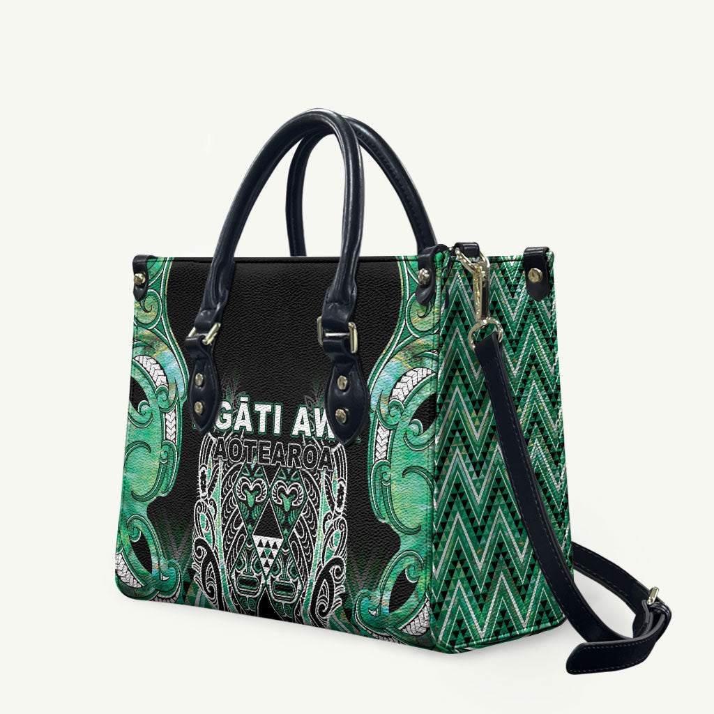 Aotearoa Ngati Awa Leather Bag Maori Tribal Green Marble Paua Shell Pattern DT05 Green - Polynesian Pride