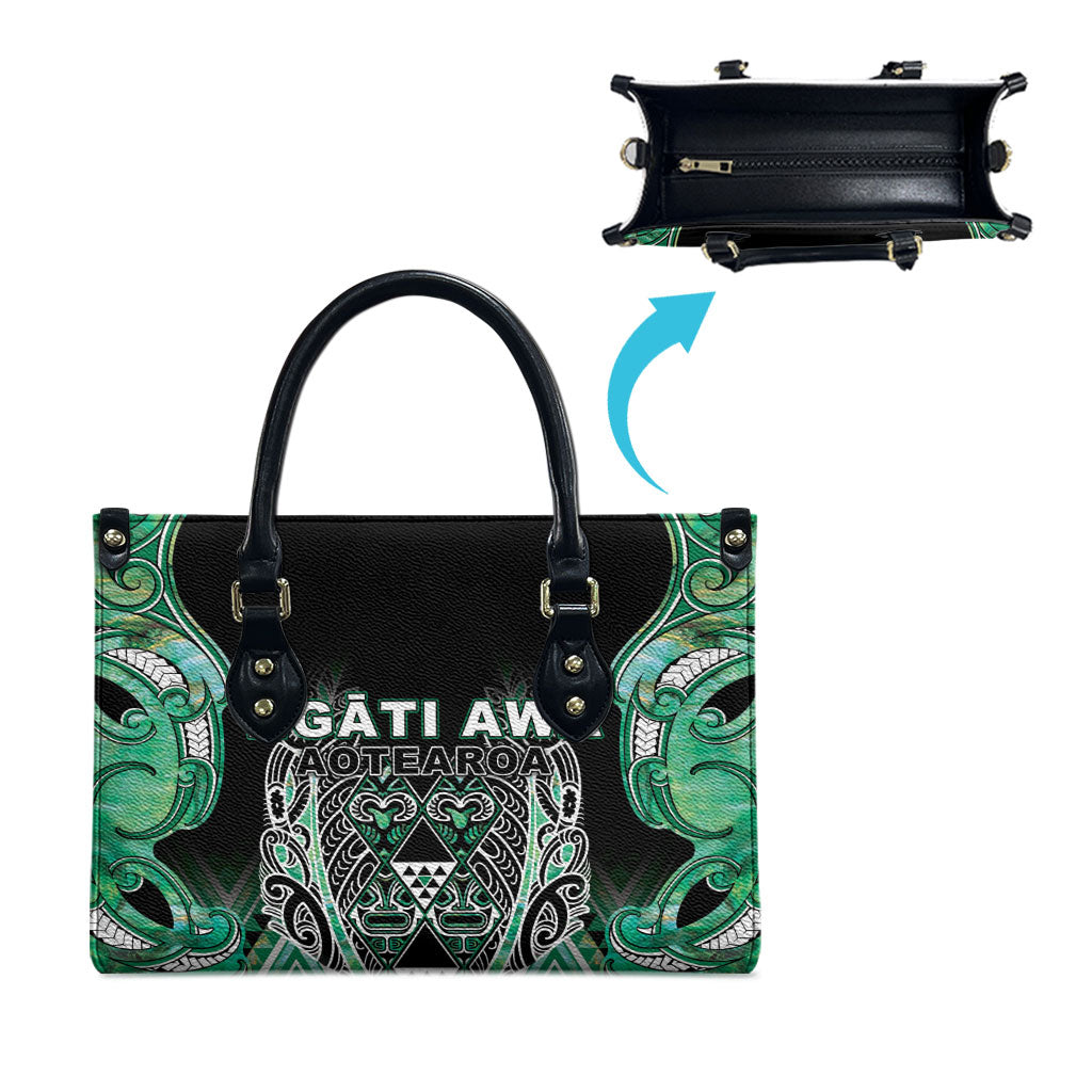 Aotearoa Ngati Awa Leather Bag Maori Tribal Green Marble Paua Shell Pattern DT05 - Polynesian Pride