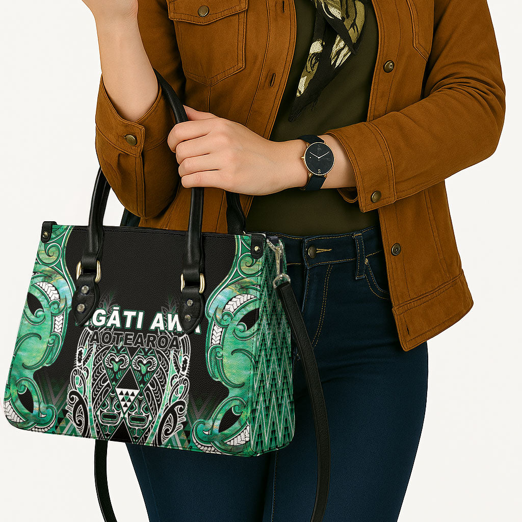 Aotearoa Ngati Awa Leather Bag Maori Tribal Green Marble Paua Shell Pattern DT05 - Polynesian Pride