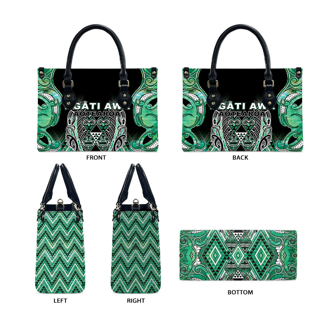 Aotearoa Ngati Awa Leather Bag Maori Tribal Green Marble Paua Shell Pattern DT05 - Polynesian Pride