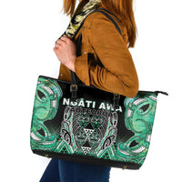 Aotearoa Ngati Awa Leather Tote Bag Maori Tribal Green Marble Paua Shell Pattern DT05 Green - Polynesian Pride