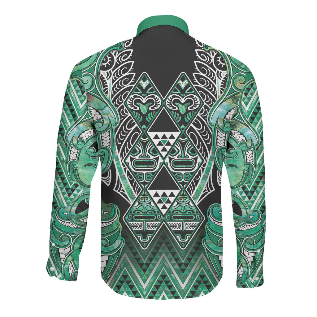 Aotearoa Ngati Awa Long Sleeve Button Shirt Maori Tribal Green Marble Paua Shell Pattern DT05 - Polynesian Pride
