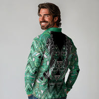 Aotearoa Ngati Awa Long Sleeve Polo Shirt Maori Tribal Green Marble Paua Shell Pattern DT05 - Polynesian Pride