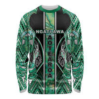 Aotearoa Ngati Awa Long Sleeve Shirt Maori Tribal Green Marble Paua Shell Pattern DT05 Unisex Green - Polynesian Pride