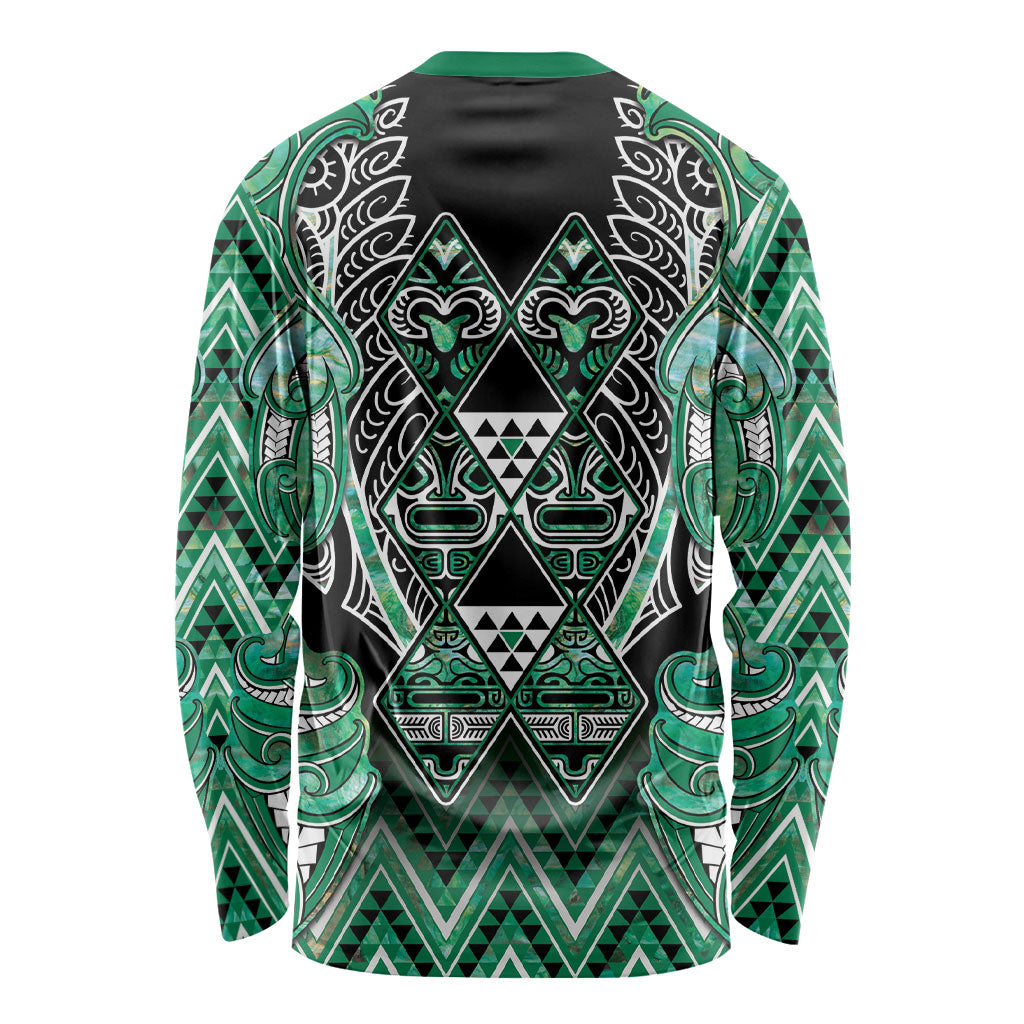 Aotearoa Ngati Awa Long Sleeve Shirt Maori Tribal Green Marble Paua Shell Pattern DT05 - Polynesian Pride