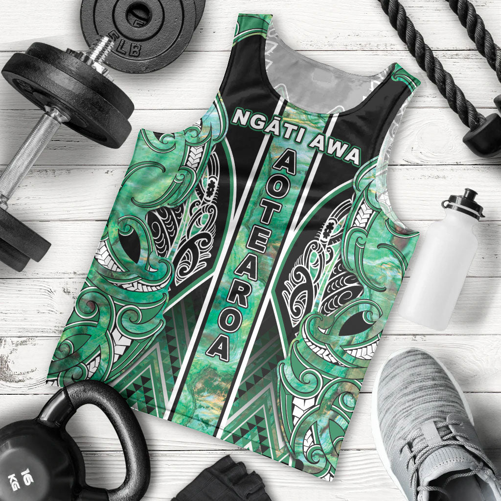 Aotearoa Ngati Awa Men Tank Top Maori Tribal Green Marble Paua Shell Pattern DT05 - Polynesian Pride