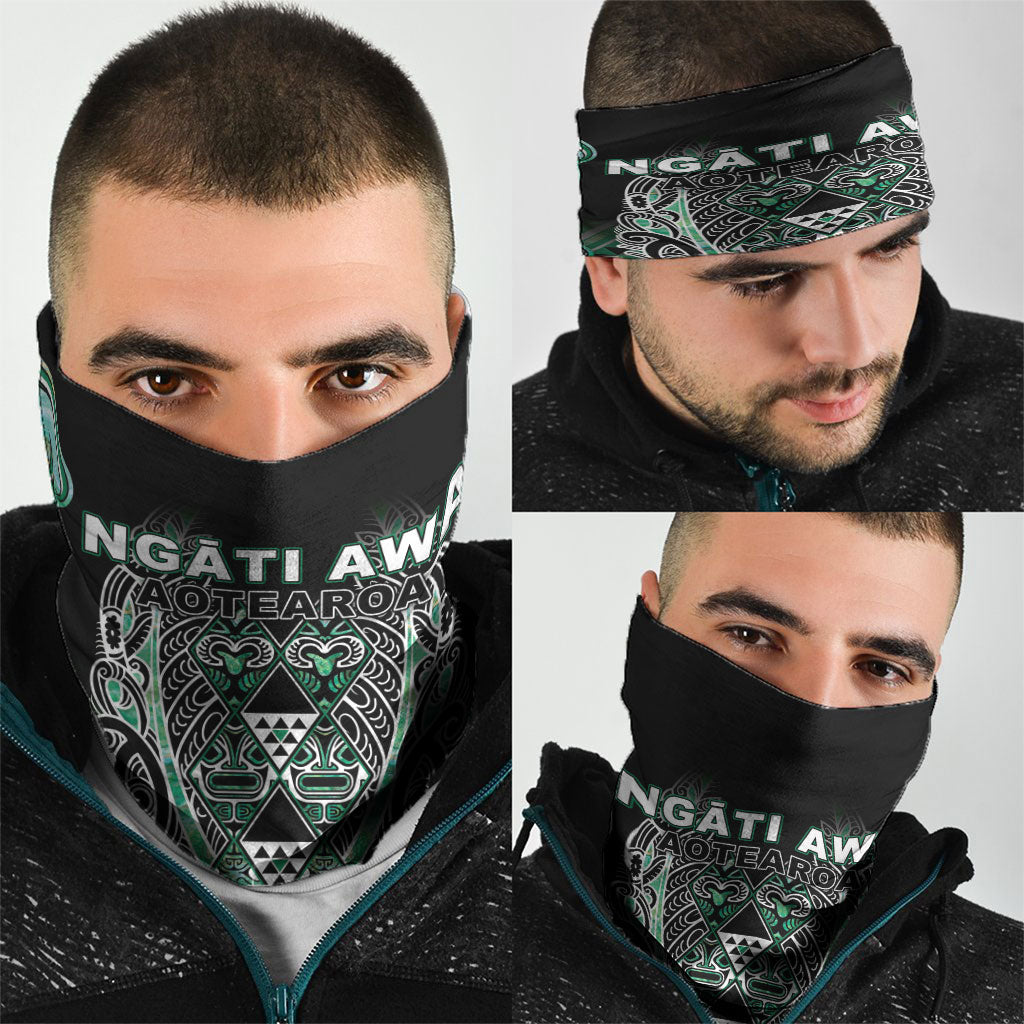 Aotearoa Ngati Awa Neck Gaiter Maori Tribal Green Marble Paua Shell Pattern DT05 - Polynesian Pride