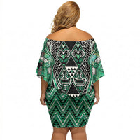Aotearoa Ngati Awa Off Shoulder Short Dress Maori Tribal Green Marble Paua Shell Pattern DT05 - Polynesian Pride