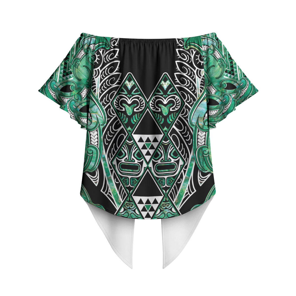 Aotearoa Ngati Awa Off Shoulder Wrap Waist Top Maori Tribal Green Marble Paua Shell Pattern DT05 - Polynesian Pride