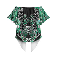 Aotearoa Ngati Awa Off Shoulder Wrap Waist Top Maori Tribal Green Marble Paua Shell Pattern DT05 - Polynesian Pride