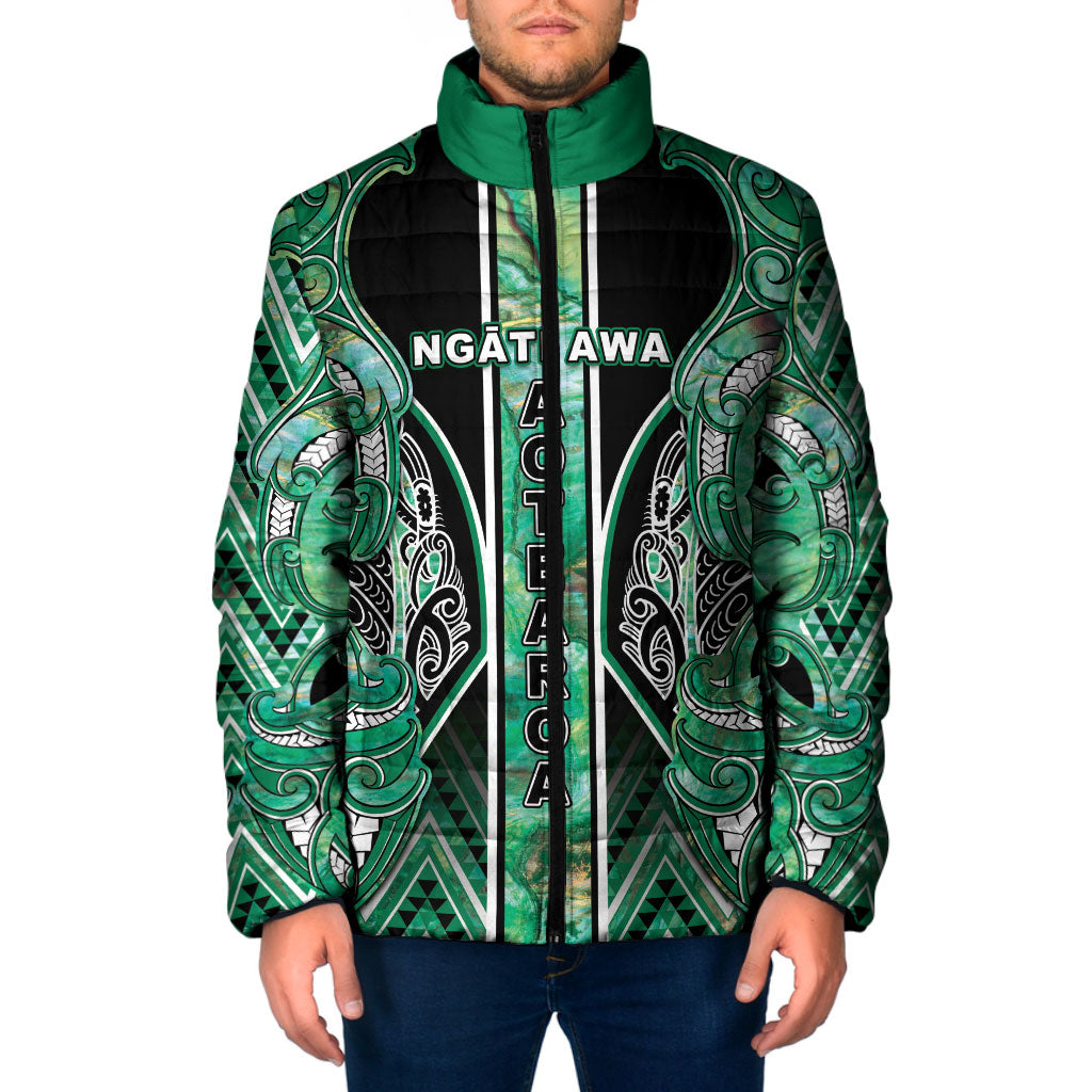 Aotearoa Ngati Awa Padded Jacket Maori Tribal Green Marble Paua Shell Pattern DT05 Men Green - Polynesian Pride
