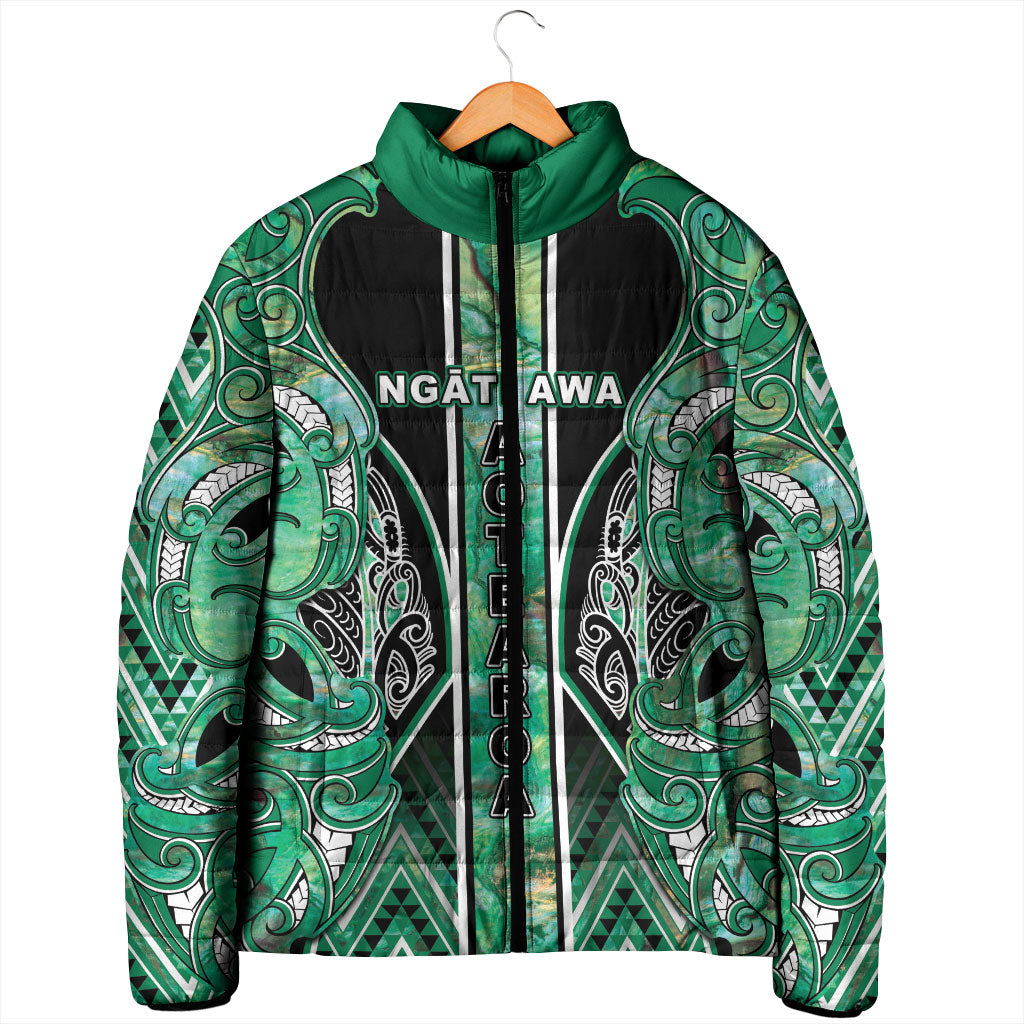 Aotearoa Ngati Awa Padded Jacket Maori Tribal Green Marble Paua Shell Pattern DT05 - Polynesian Pride