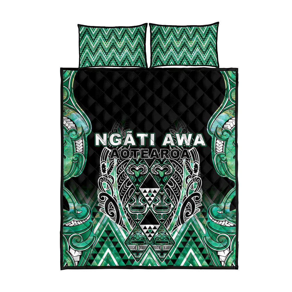 Aotearoa Ngati Awa Quilt Bed Set Maori Tribal Green Marble Paua Shell Pattern DT05 - Polynesian Pride