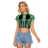 Aotearoa Ngati Awa Raglan Cropped T Shirt Maori Tribal Green Marble Paua Shell Pattern DT05 Female Green - Polynesian Pride