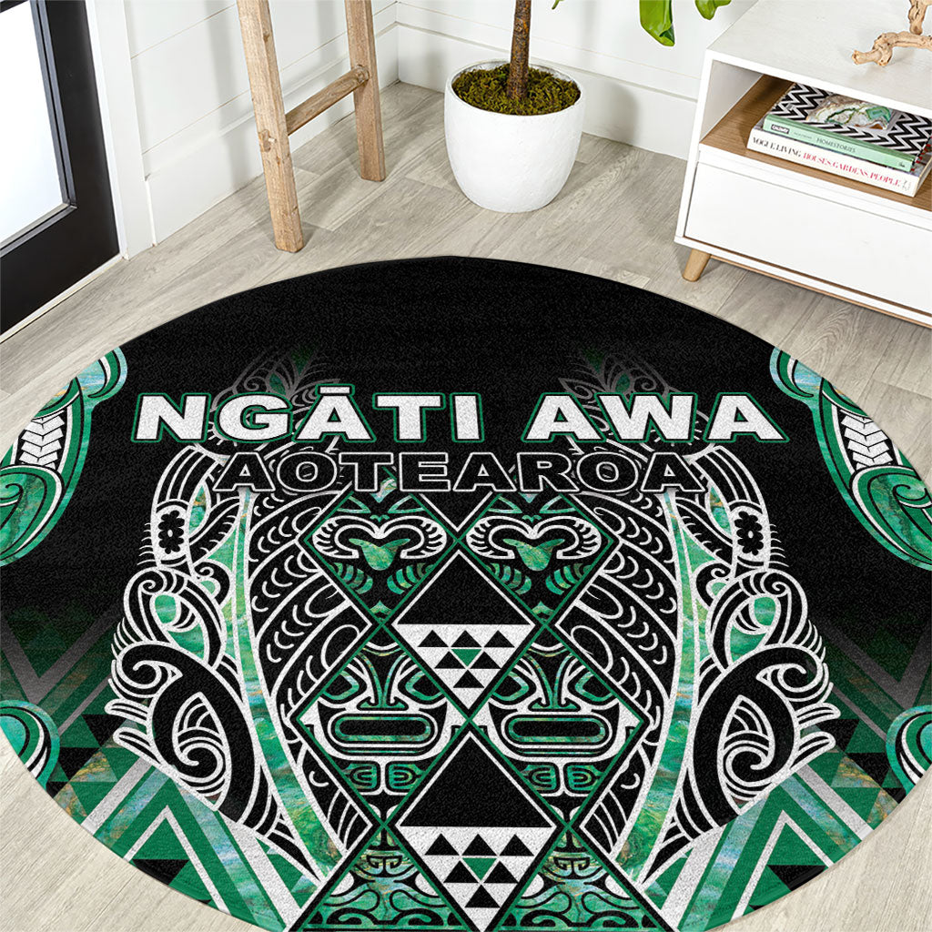 Aotearoa Ngati Awa Round Carpet Maori Tribal Green Marble Paua Shell Pattern DT05 Green - Polynesian Pride