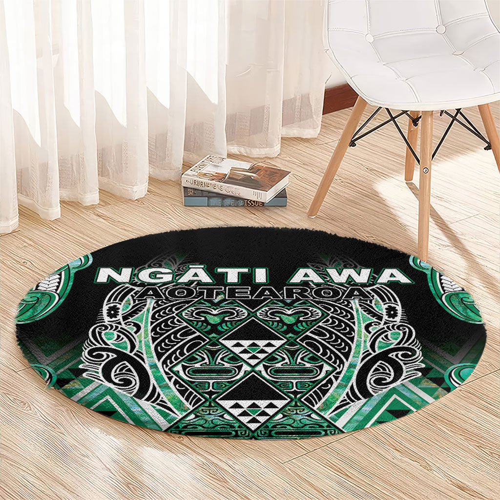 Aotearoa Ngati Awa Round Carpet Maori Tribal Green Marble Paua Shell Pattern DT05 - Polynesian Pride