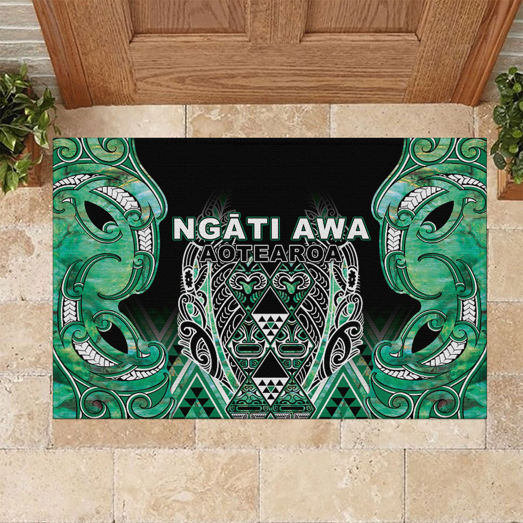 Aotearoa Ngati Awa Rubber Doormat Maori Tribal Green Marble Paua Shell Pattern DT05 Green - Polynesian Pride