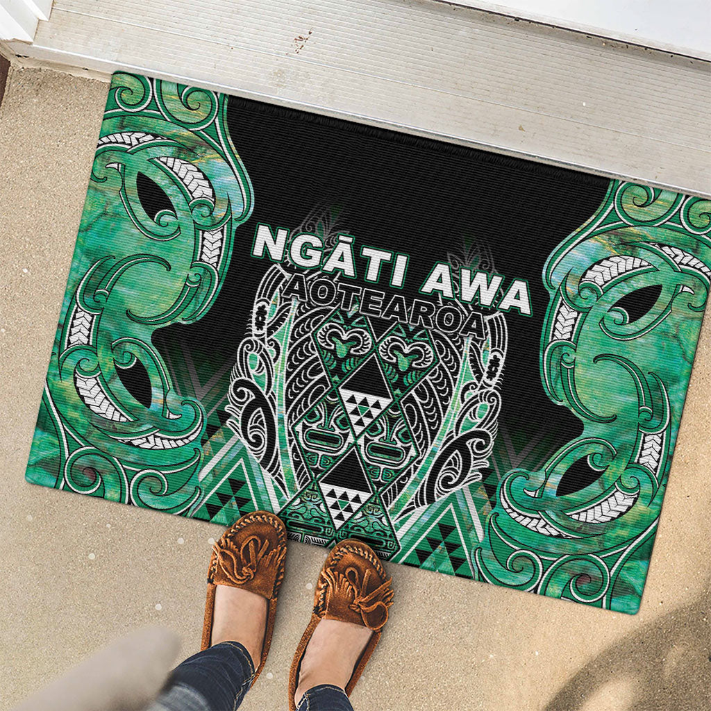 Aotearoa Ngati Awa Rubber Doormat Maori Tribal Green Marble Paua Shell Pattern DT05 - Polynesian Pride