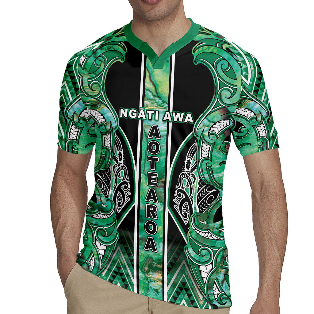 Aotearoa Ngati Awa Rugby Jersey Maori Tribal Green Marble Paua Shell Pattern DT05 - Polynesian Pride