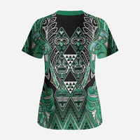 Aotearoa Ngati Awa Scrub Top Maori Tribal Green Marble Paua Shell Pattern DT05 - Polynesian Pride