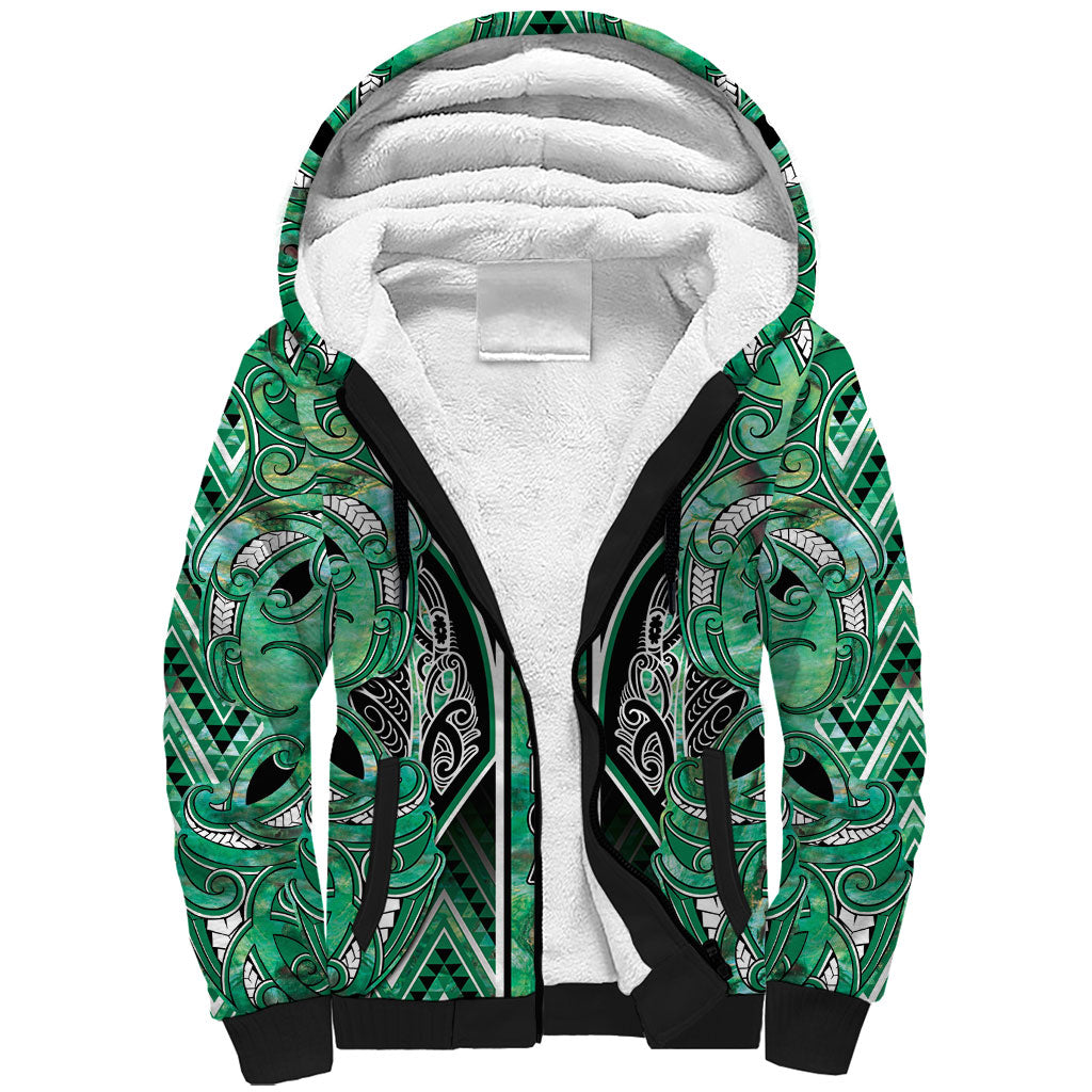 Aotearoa Ngati Awa Sherpa Hoodie Maori Tribal Green Marble Paua Shell Pattern DT05 Unisex Green - Polynesian Pride