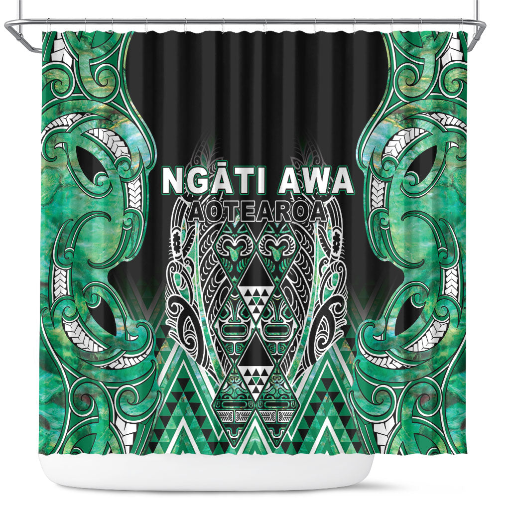 Aotearoa Ngati Awa Shower Curtain Maori Tribal Green Marble Paua Shell Pattern DT05 Green - Polynesian Pride