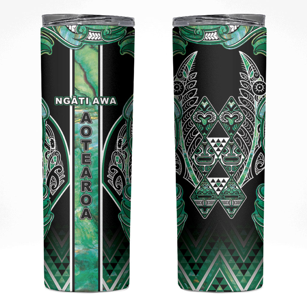 Aotearoa Ngati Awa Skinny Tumbler Maori Tribal Green Marble Paua Shell Pattern DT05 Green - Polynesian Pride