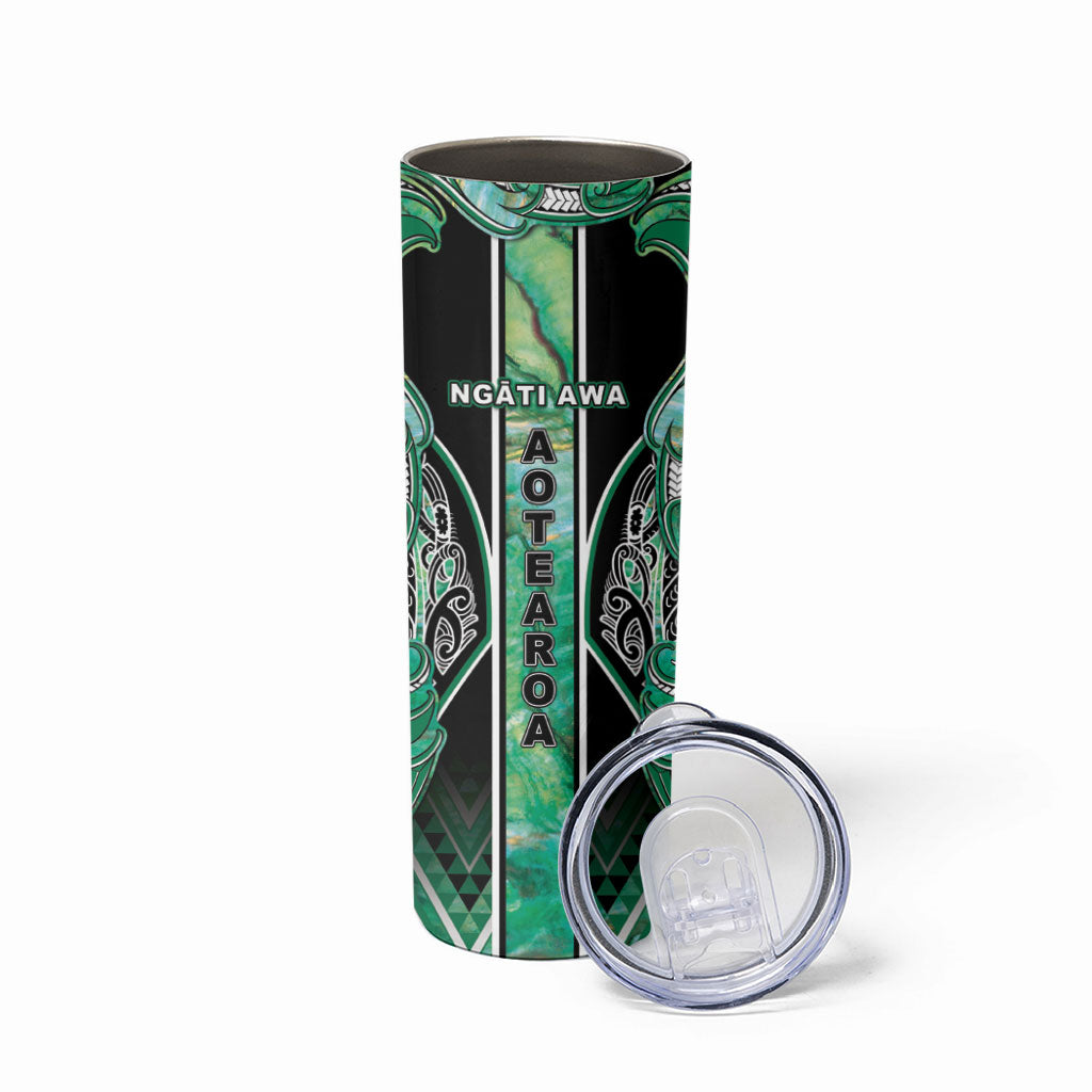 Aotearoa Ngati Awa Skinny Tumbler Maori Tribal Green Marble Paua Shell Pattern DT05 - Polynesian Pride