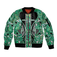 Aotearoa Ngati Awa Sleeve Zip Bomber Jacket Maori Tribal Green Marble Paua Shell Pattern DT05 Unisex Green - Polynesian Pride
