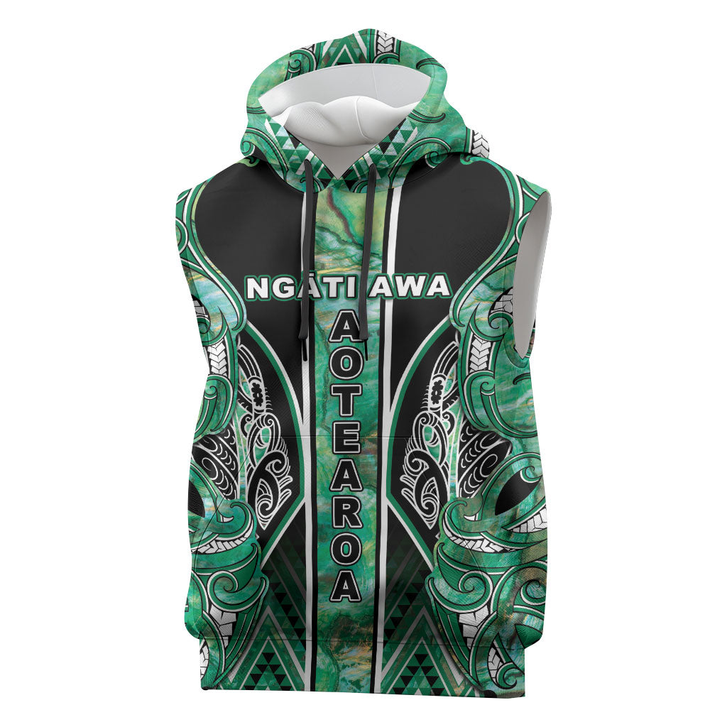 Aotearoa Ngati Awa Sleeveless Hoodie Maori Tribal Green Marble Paua Shell Pattern DT05 Green - Polynesian Pride