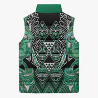 Aotearoa Ngati Awa Sleeveless Puffer Jacket Maori Tribal Green Marble Paua Shell Pattern DT05 - Polynesian Pride