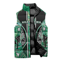 Aotearoa Ngati Awa Sleeveless Puffer Jacket Maori Tribal Green Marble Paua Shell Pattern DT05 - Polynesian Pride