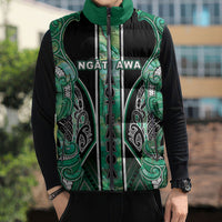 Aotearoa Ngati Awa Sleeveless Puffer Jacket Maori Tribal Green Marble Paua Shell Pattern DT05 - Polynesian Pride