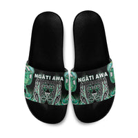 Aotearoa Ngati Awa Slide Sandals Maori Tribal Green Marble Paua Shell Pattern DT05 Green - Polynesian Pride