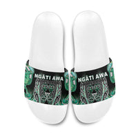 Aotearoa Ngati Awa Slide Sandals Maori Tribal Green Marble Paua Shell Pattern DT05 Green - Polynesian Pride