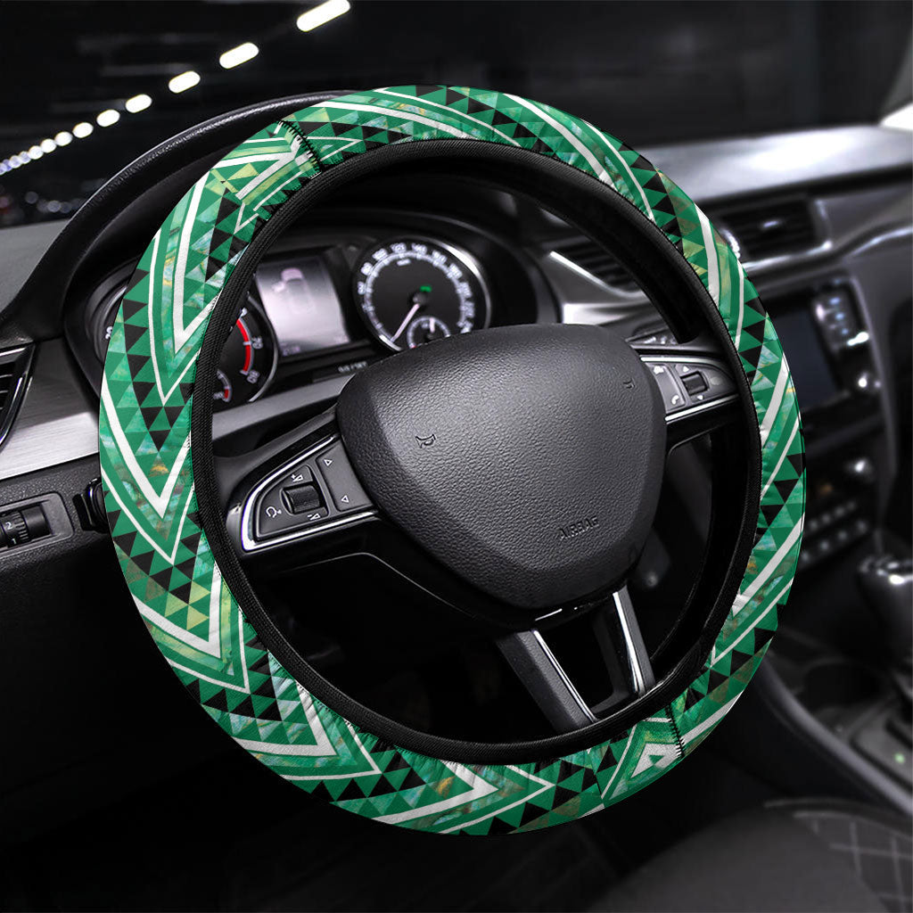 Aotearoa Ngati Awa Steering Wheel Cover Maori Tribal Green Marble Paua Shell Pattern DT05 Universal Fit Green - Polynesian Pride