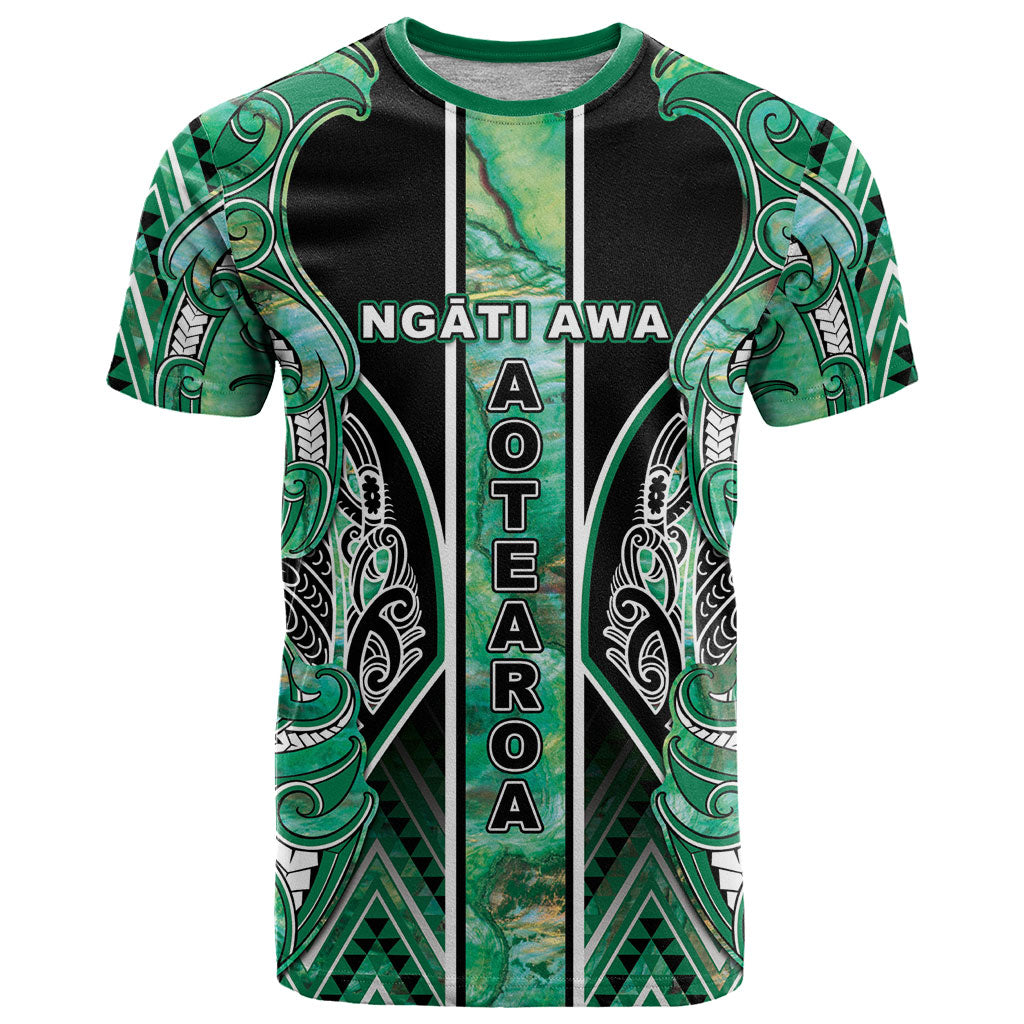 Aotearoa Ngati Awa T Shirt Maori Tribal Green Marble Paua Shell Pattern