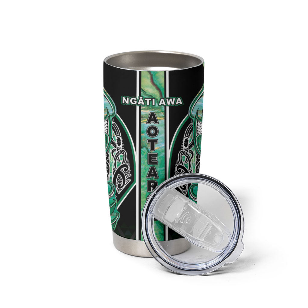 Aotearoa Ngati Awa Tumbler Cup Maori Tribal Green Marble Paua Shell Pattern DT05 - Polynesian Pride