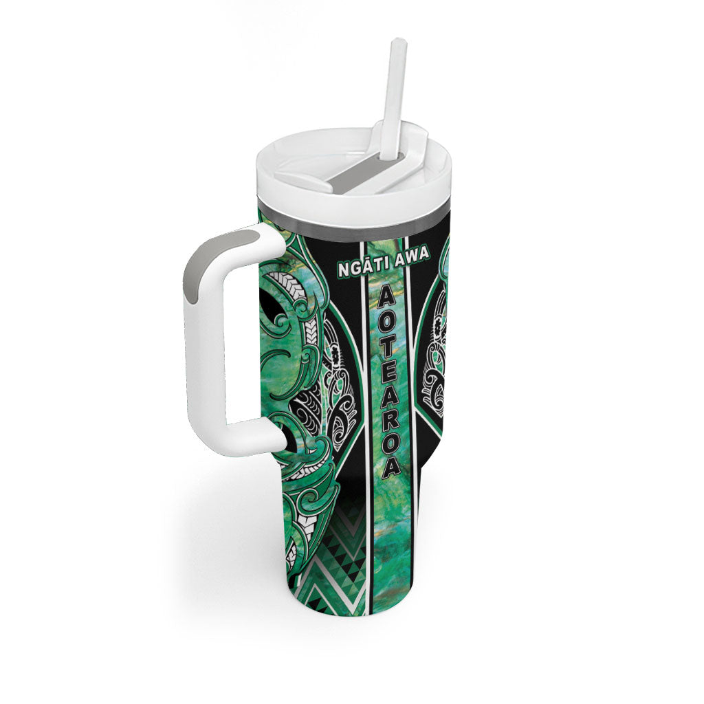 Aotearoa Ngati Awa Tumbler With Handle Maori Tribal Green Marble Paua Shell Pattern DT05 - Polynesian Pride