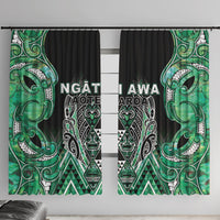 Aotearoa Ngati Awa Window Curtain Maori Tribal Green Marble Paua Shell Pattern DT05 With Hooks Green - Polynesian Pride