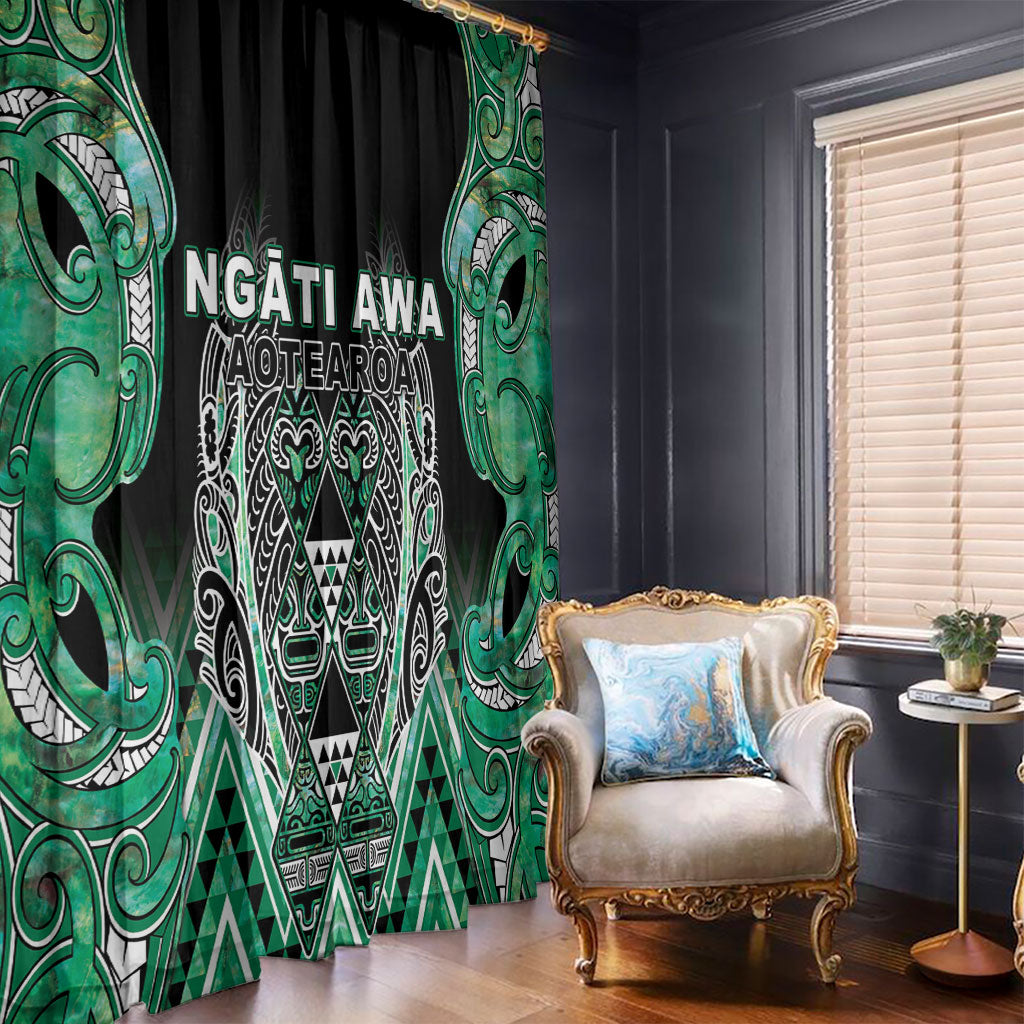 Aotearoa Ngati Awa Window Curtain Maori Tribal Green Marble Paua Shell Pattern DT05 - Polynesian Pride