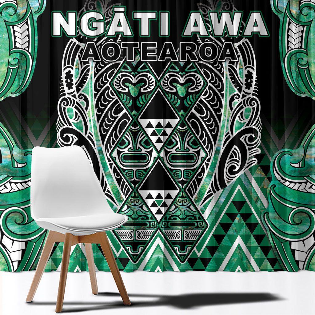 Aotearoa Ngati Awa Window Curtain Maori Tribal Green Marble Paua Shell Pattern DT05 - Polynesian Pride