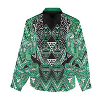 Aotearoa Ngati Awa Women Casual Shirt Maori Tribal Green Marble Paua Shell Pattern DT05 - Polynesian Pride