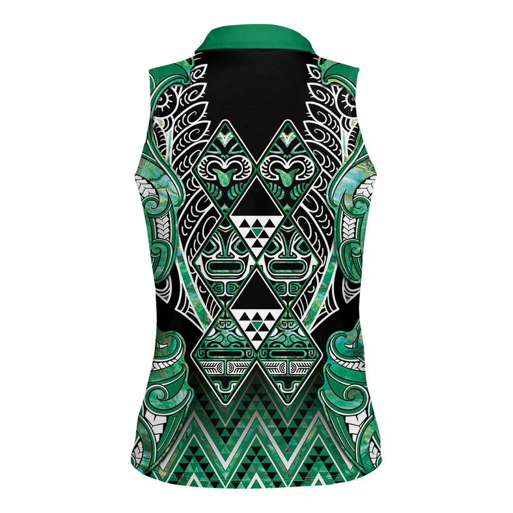 Aotearoa Ngati Awa Women Sleeveless Polo Shirt Maori Tribal Green Marble Paua Shell Pattern DT05 - Polynesian Pride