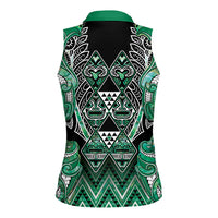 Aotearoa Ngati Awa Women Sleeveless Polo Shirt Maori Tribal Green Marble Paua Shell Pattern DT05 - Polynesian Pride