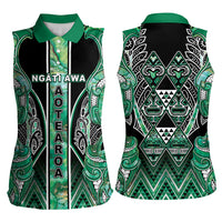 Aotearoa Ngati Awa Women Sleeveless Polo Shirt Maori Tribal Green Marble Paua Shell Pattern DT05 - Polynesian Pride